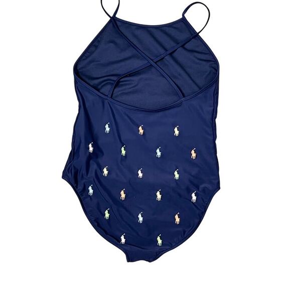 Polo Ralph Lauren Colorful All Over Pony One Piece Swimsuit Navy Girls Size 16 - Picture 8 of 8